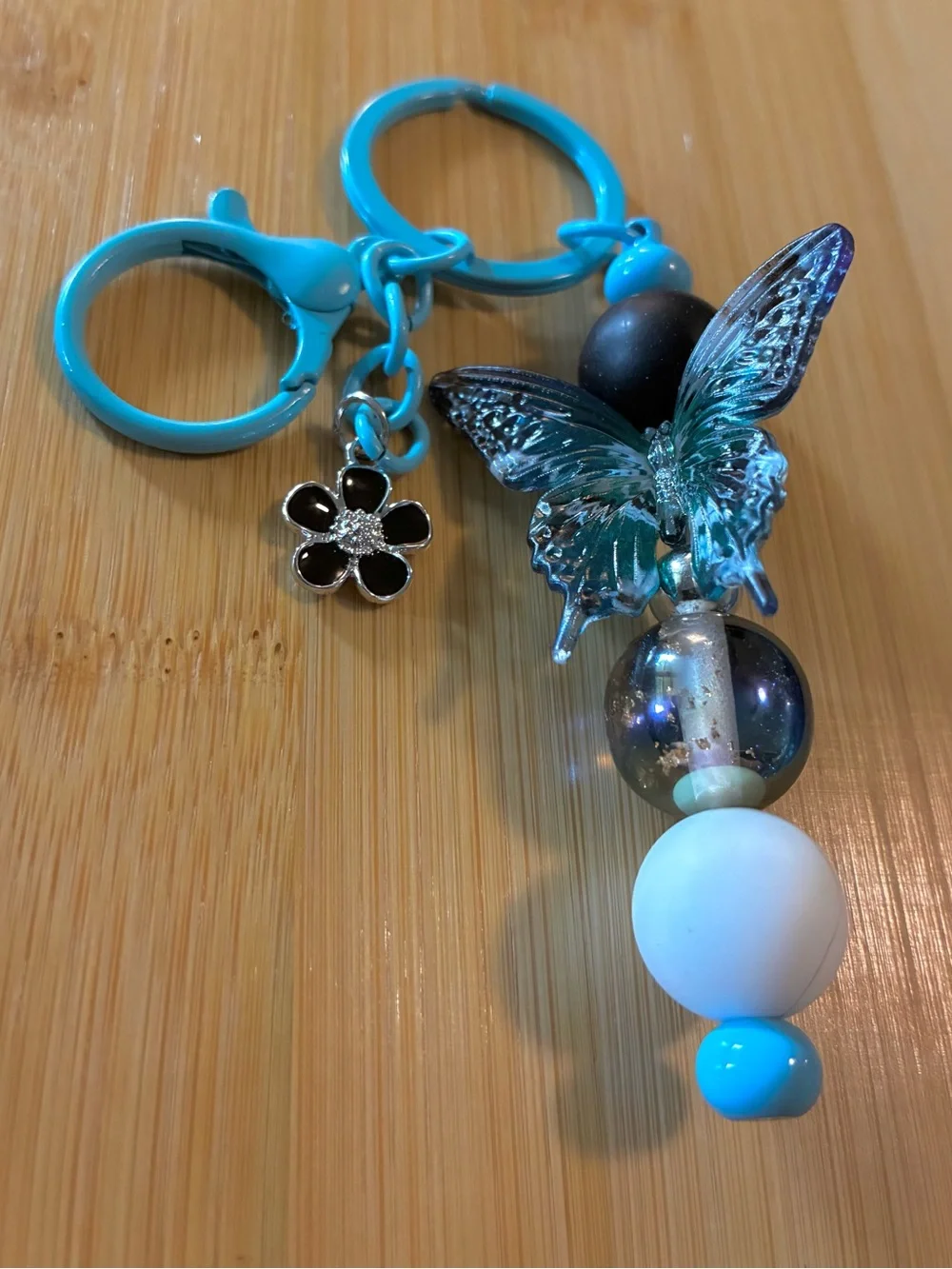 Butterfly Beaded Keychain-Blue, Black, White